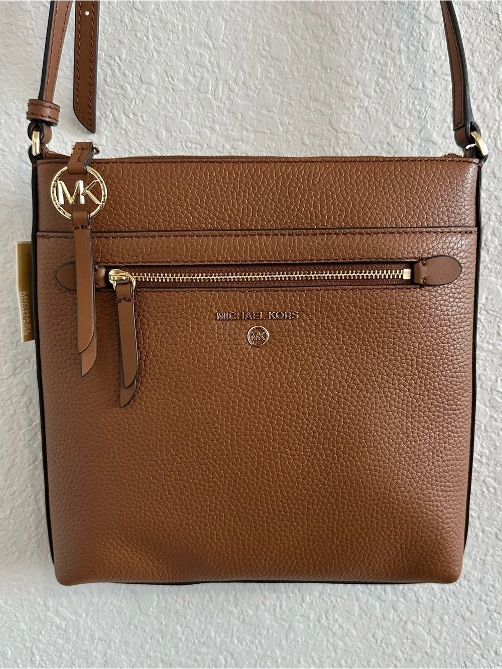 Michael Kors Cognac Pebbled Leather Crossbody Bag with Gold Hardware
